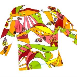 90s does 70s hippie Patterned Shirt 3/4” sleeve